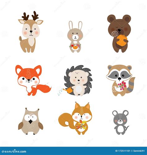 Set Of Cute Cartoon Animals Stock Illustration Download