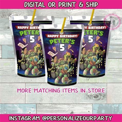 Ninja Turtles Juice Pouch Stickers Ninja Turtles Party Favors Digital