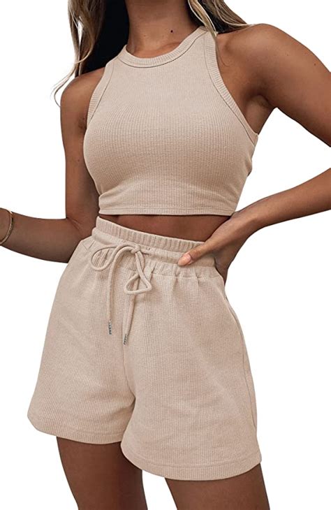 Lingswallow 2 Piece Women Lounge Sets Sleeveless Crop Top And Shorts