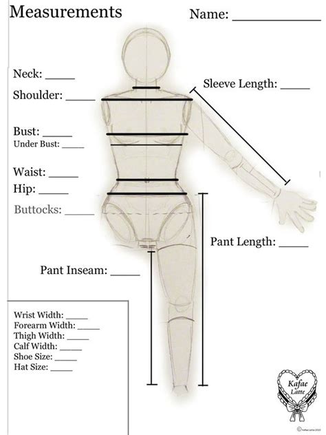 Sewing Pattern Body Measurement Template Elkeainsleigh