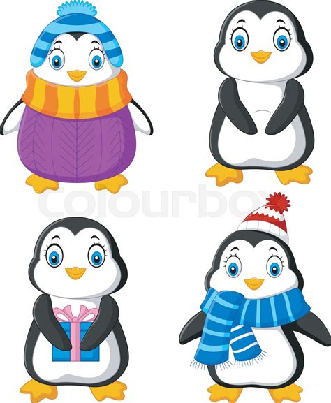 Cartoon Funny Penguin Collection Set Stock Vector Colourbox