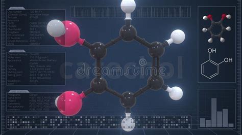Overview Of The Molecule Of Catechol On The Computer Screen 3d