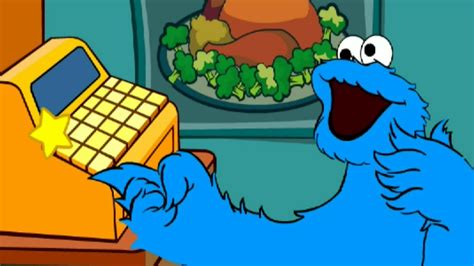 sesame street checkout cookie monster game eating groceries game youtube