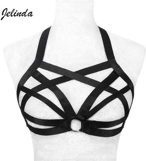 Jelinda Harness Cage Bra Elastic Womens Black Strappy Cupless Breast