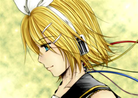 Aqua Eyes Blonde Hair Kagamine Rin Vocaloid Yellow