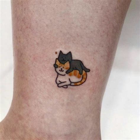 Two Cats Ankle Tattoo Tattooness Cute Cat Tattoo Cute Tiny Tattoos