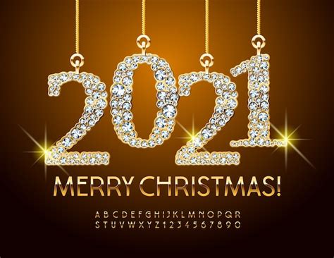 Premium Vector Brilliant Greeting Card Merry Christmas 2021 Gold