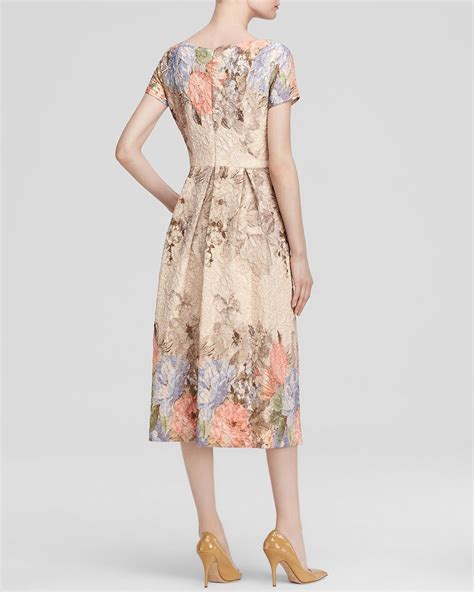Lyst Adrianna Papell Dress Short Sleeve Floral Tea Length In Pink