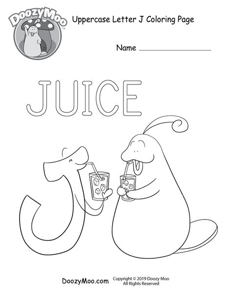 Cute Uppercase Letter J Coloring Page Free Printable Doozy Moo