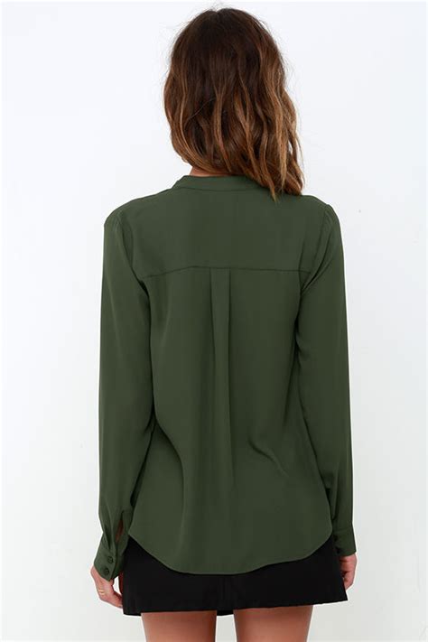 Cute Olive Green Top Long Sleeve Top Olive Green Blouse