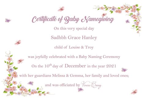 Baby Naming Certificate Personalised Baby Girl Etsy