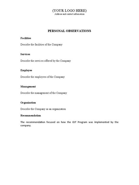 Personal Observations Pdf