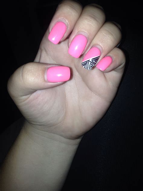 Neon Pink Nails With Geometric Design Neon Pink Nails Manicures
