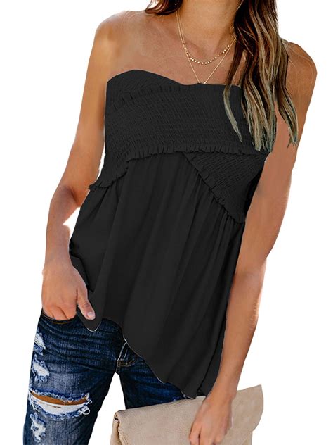 Diconna Womens Strapless Bandeau Boob Tube Tops Ladies Summer Casual Blouse T Shirt New