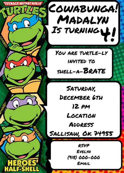 Teenage Mutant Ninja Turtles Invitation Tmnt Ninja Turtle