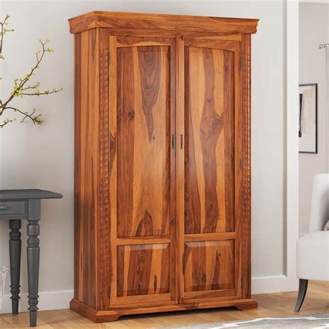Caspian Modern Solid Wood Wardrobe Clothing Armoire With Shelves