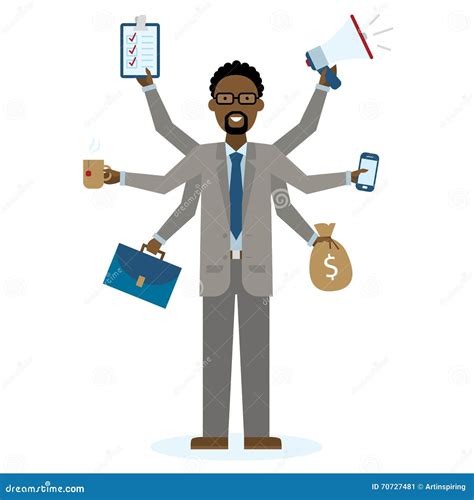 Multitasking Businessman Standing On White Stock Vector Illustration