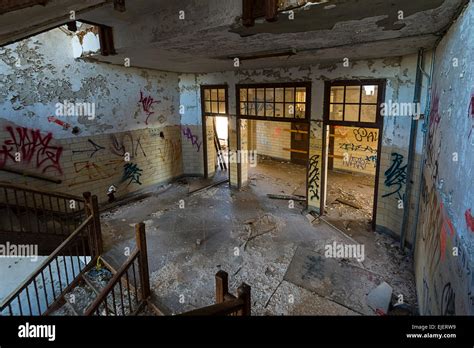 Staircase In Inside Abandoned High School Stock Photo Alamy
