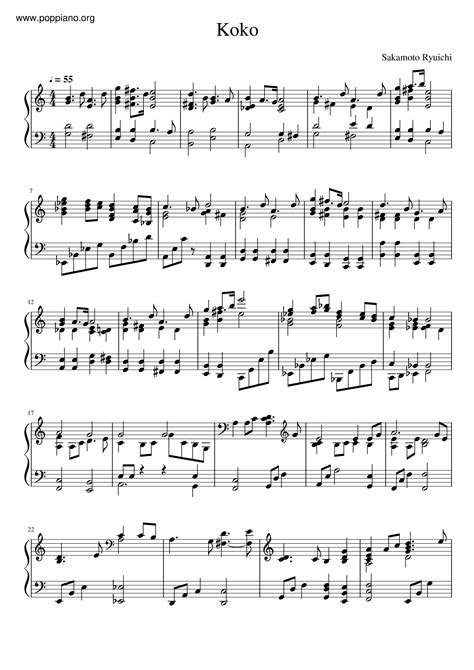 坂本龙一 Koko 琴谱五线谱pdf 香港流行钢琴协会琴谱下载