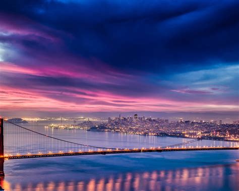 1280x1024 Golden Gate Bridge Sunset Night Time 4k Hd Wallpaper