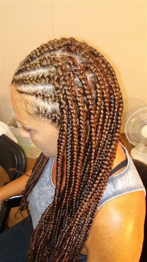 half feed in braids half box braids weave added | Feed in braid, Hair