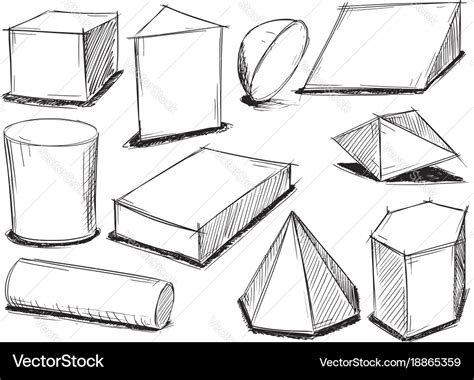 Set Of Sketchy 3d Geometrical Shapes Royalty Free Vector