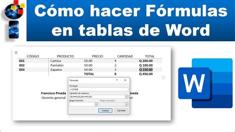 Como Crear Y Usar Formulas En Tablas De Word Youtube