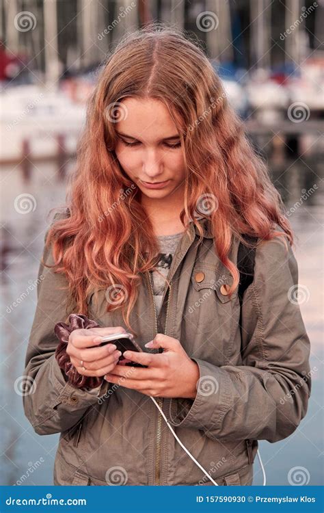 Young Woman Using Mobile Phone Smartphone Stock Photo Image Of