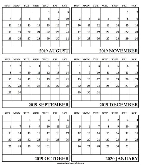 2020 Calendar Printable 6 Month Example Calendar Printable