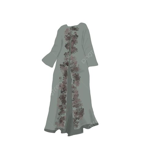 Gamis Png Transparent Grey Dress Gamis For Muslimah With Flower