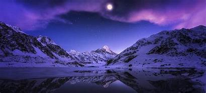 Moonlight Moon Snow Mountain Lake Stars Nature