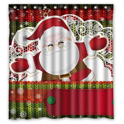 Ykcg Red Christmas Santa Claus Winter Snowflakes Shower Curtain