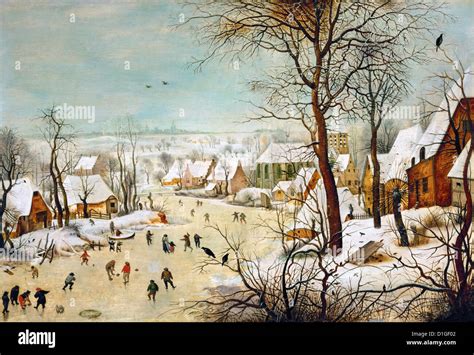 Pieter Brueghel The Younger Winter Landscape With Skaters And A Bird