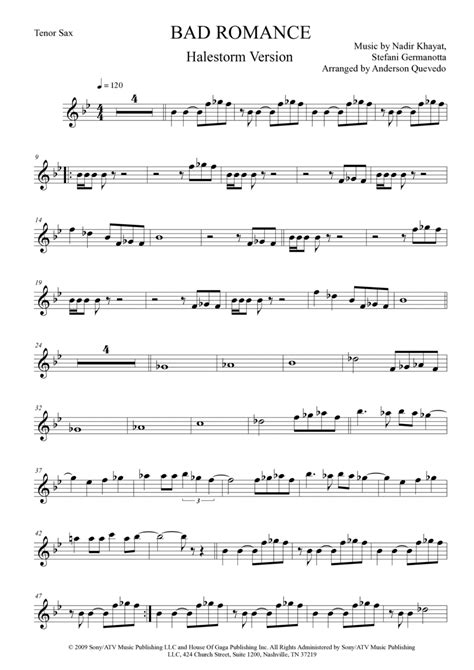 Bad Romance Arr Anderson Quevedo Sheet Music Lady Gaga Tenor Sax Solo