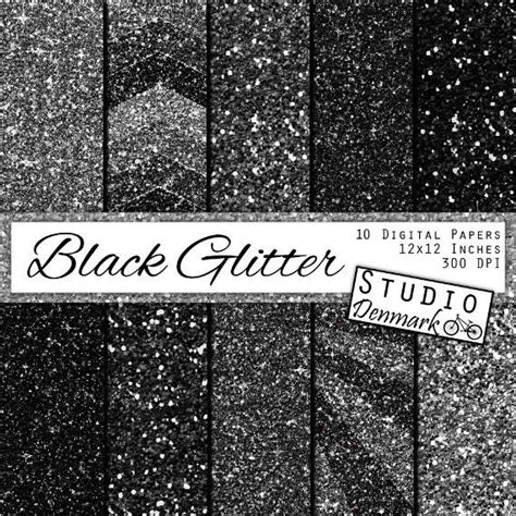 Black Glitter Digital Paper Black Sparkle Chunky Glitter