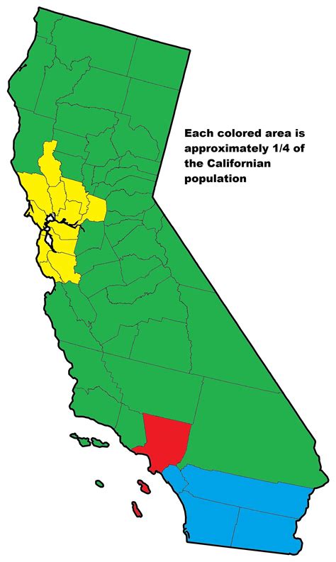 The State Of California Approximately Split Into Four Areas Of Equal