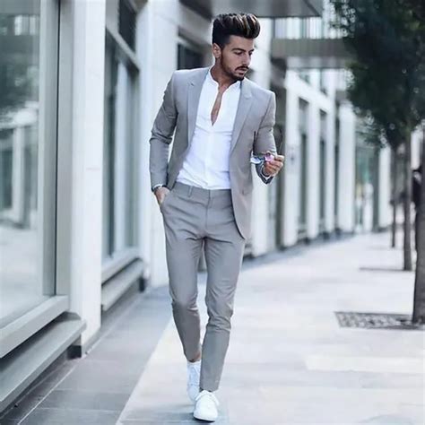 Casual Grey Men Suits Fashion Street Smart Business Male Blazer Summer