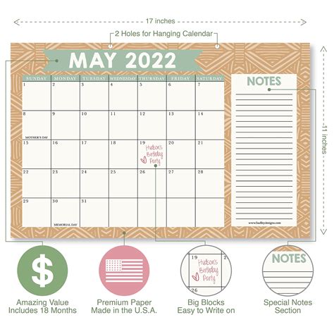 Large Desk Calendar 2022 2023 Boho Calendar 2022 Desk Calendars 2022