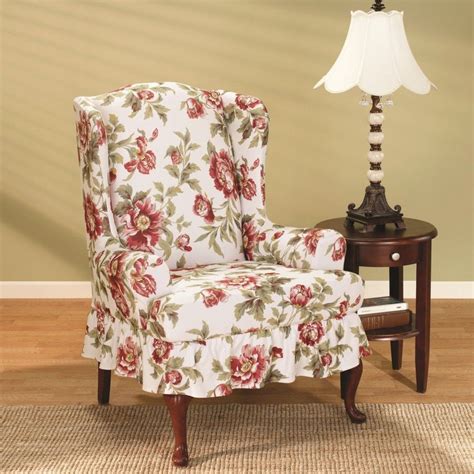 Sure Fit Stretch Olivia Wing Chair Slipcover In Floral T Cushion