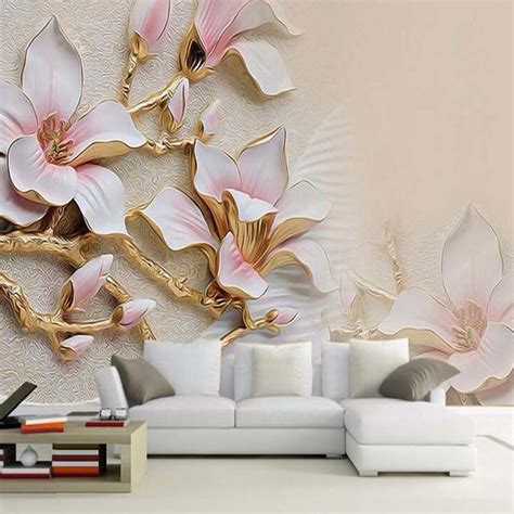 Custom 3d Mural Wallpaper Stereo Relief Magnolia Flower Wall Art Painting Mural Living Room Sofa