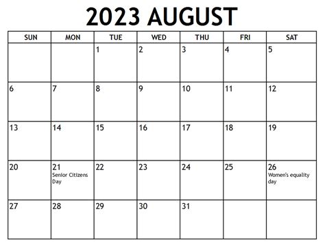 Blank August 2023 Calendar Fillable Template Pdf