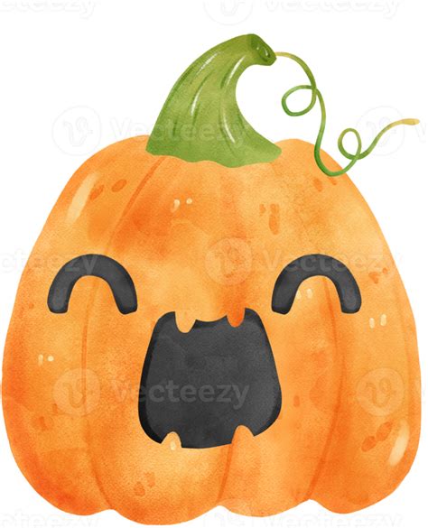 Free Cute Watercolour Halloween Autumn Pumpkins With Face Carved