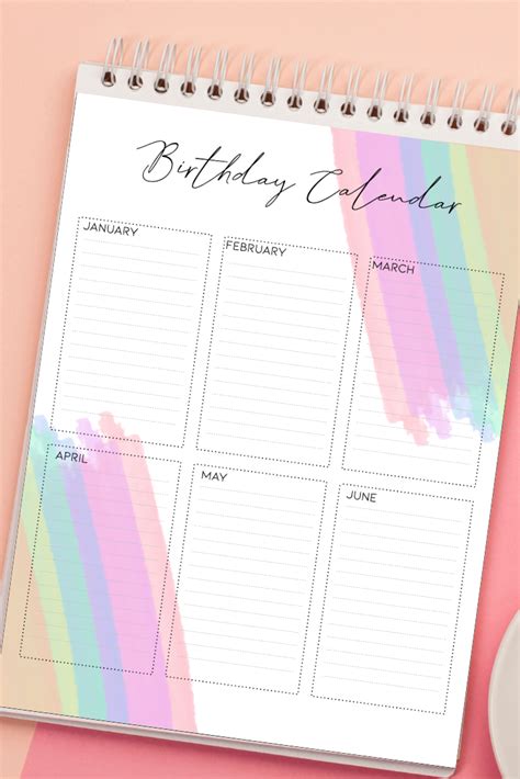 Printable Birthday Calendar Templatemonthly Birthday Calendar Etsy