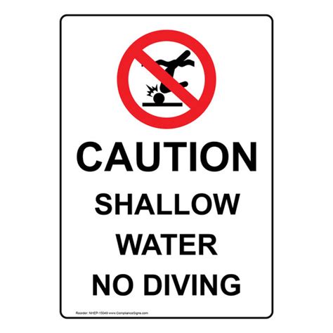 Vertical Sign No Swimming Diving Caution Shallow Water No Diving