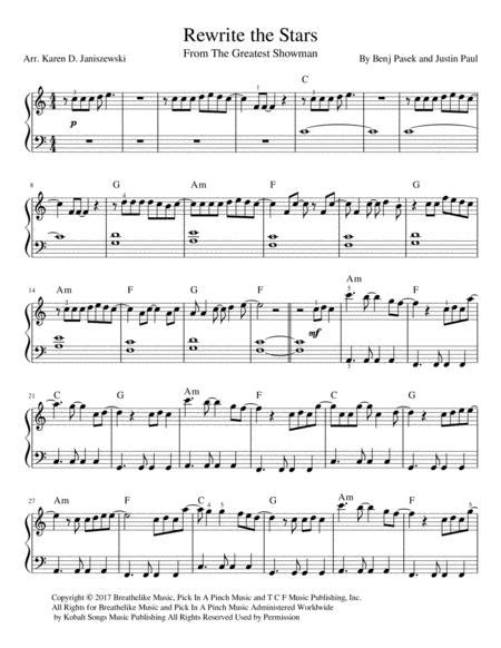 Rewrite The Stars From The Greatest Showman Easy Piano Sheet Music Pdf