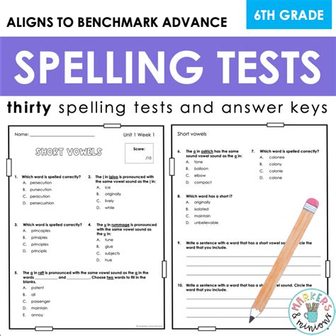 Benchmark Advance Sixth Grade Spelling Tests Markers And Minions