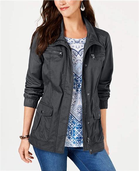 Style And Co Cotton Cargo Zip Front Jacket Created For Macys Coats