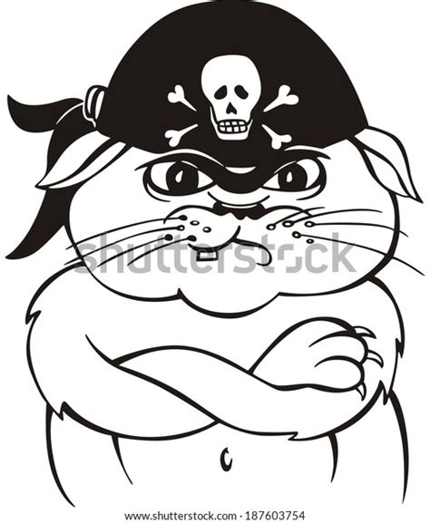 Pirate Cat Black White Vector Illustration Stock Vector Royalty Free
