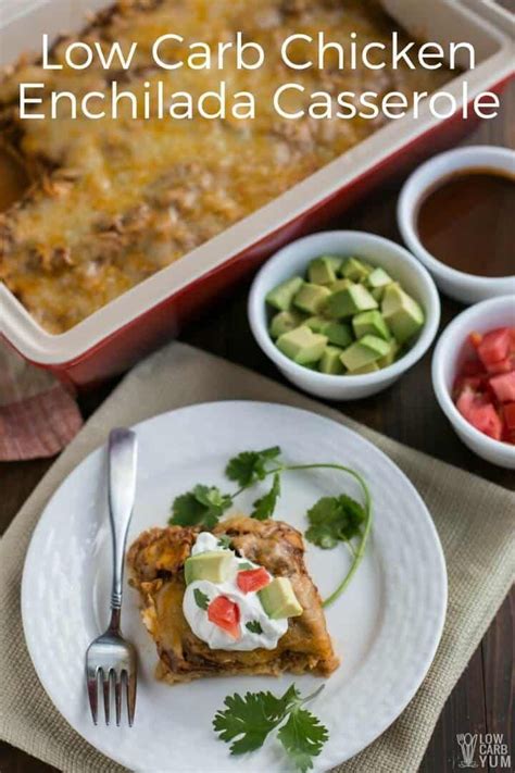 I often substitute ground turkey and low fat dairy products and it is . A delicious low carb chicken enchilada casserole made with ...