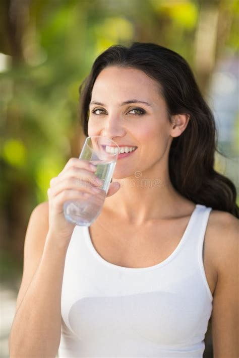 Pretty Brunette Drinking Glass Of Water Stock Image Image Of Water
